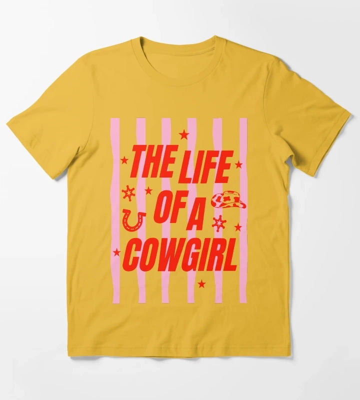 Cowgirl Tee for Girls The Life of a Cowgirl Pink Western T-Shirt Yellow