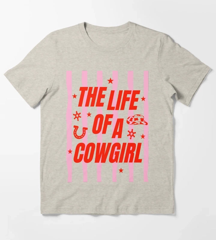 Cowgirl Tee for Girls The Life of a Cowgirl Pink Western T-Shirt Cream