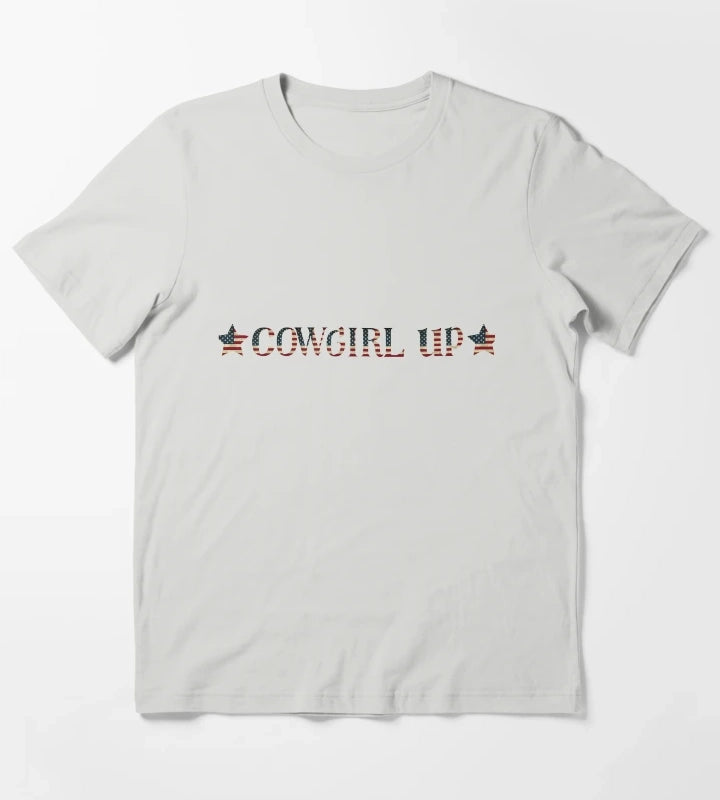 Cowgirl Up In Red White Blue Lettering T-Shirt Light Grey