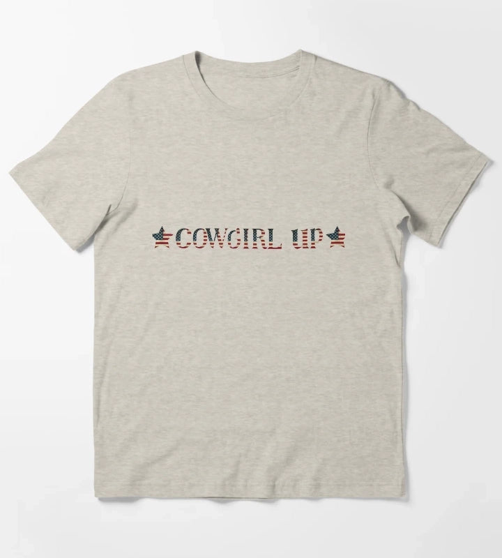 Cowgirl Up In Red White Blue Lettering T-Shirt Cream