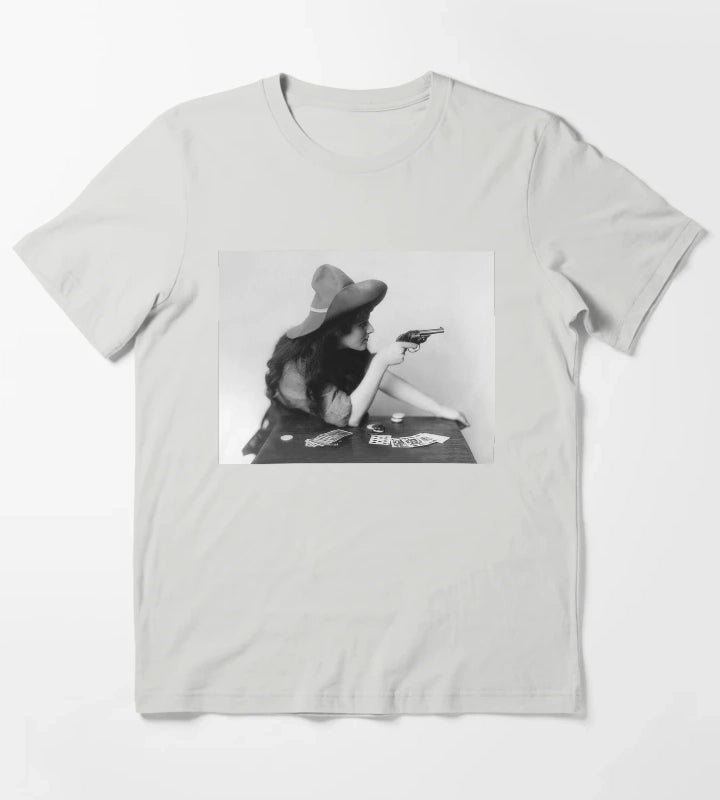 Cowgirl With Gun Vintage Black and White Old Photo T-Shirt Light Grey