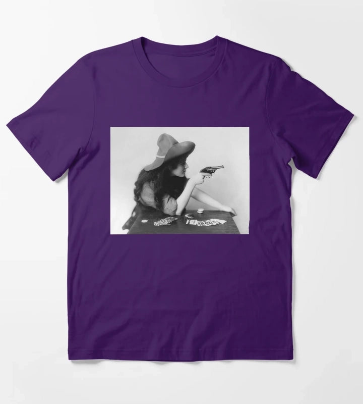 Cowgirl With Gun Vintage Black and White Old Photo T-Shirt Purple