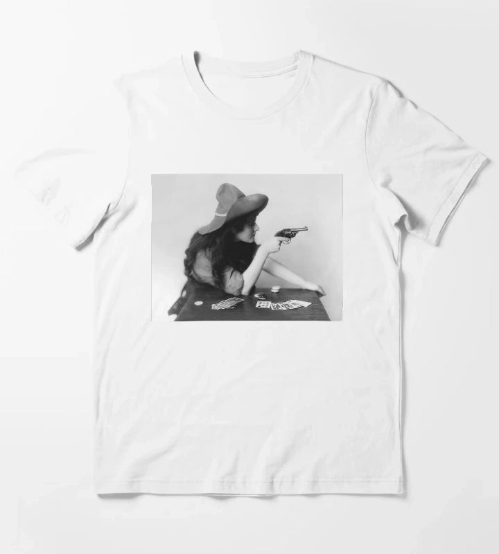 Cowgirl With Gun Vintage Black and White Old Photo T-Shirt White
