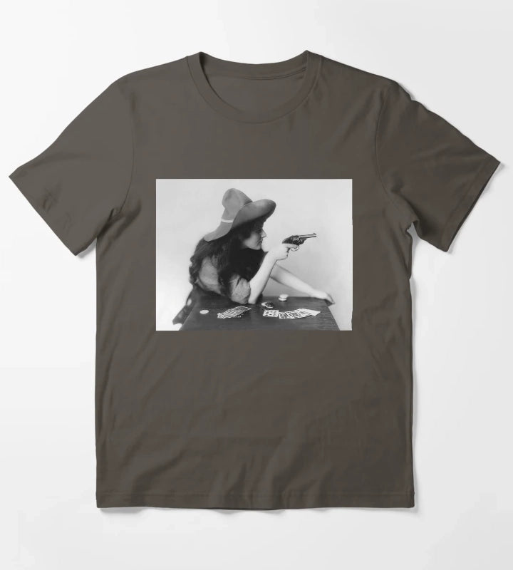 Cowgirl With Gun Vintage Black and White Old Photo T-Shirt Dark Grey