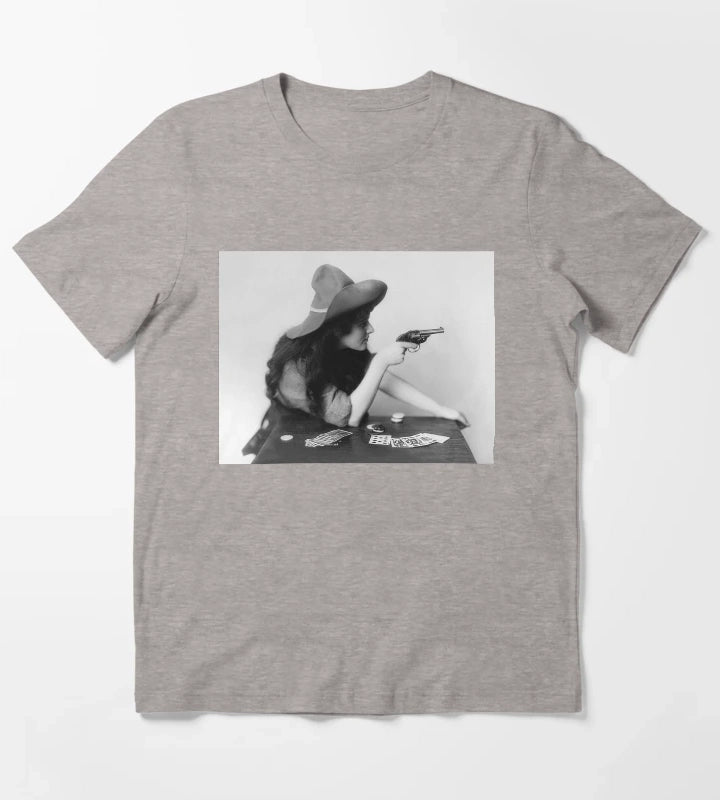 Cowgirl With Gun Vintage Black and White Old Photo T-Shirt Heather Grey