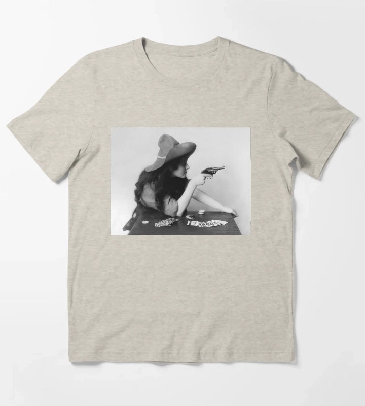 Cowgirl With Gun Vintage Black and White Old Photo T-Shirt Cream