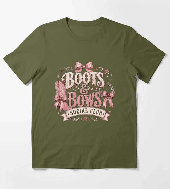 Cowgirl boots and bows badge T-Shirt Olive Green