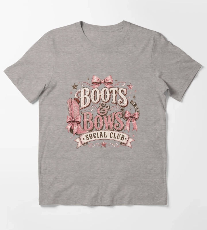 Cowgirl boots and bows badge T-Shirt Heather Grey