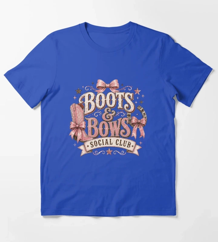 Cowgirl boots and bows badge T-Shirt Blue