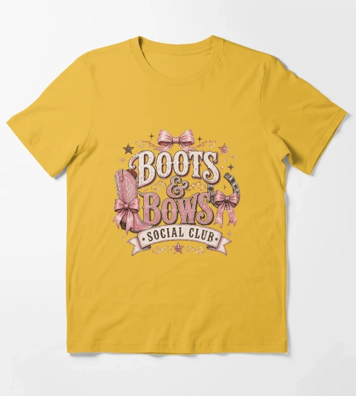 Cowgirl boots and bows badge T-Shirt Yellow
