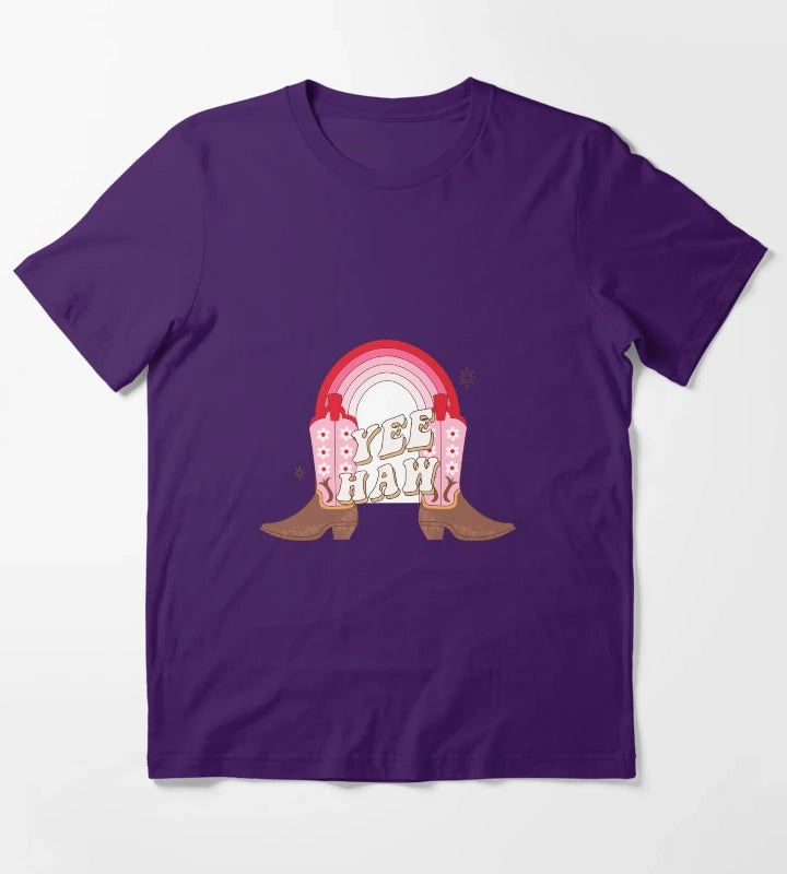 Cowgirl boots with rainbow Yee haw quotes T-Shirt Purple