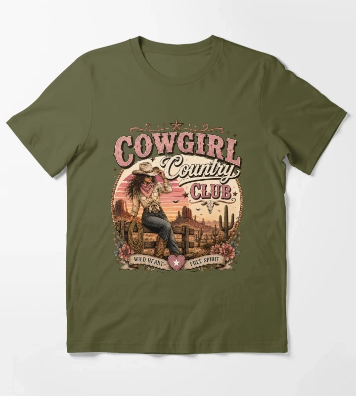 Cowgirl country club emblem T-Shirt Olive Green