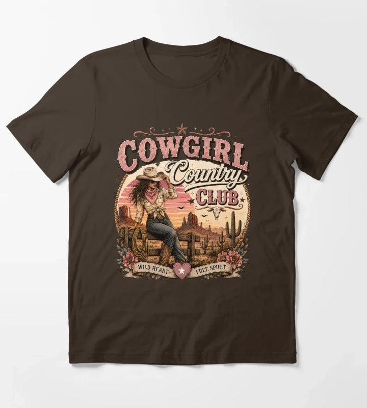 Cowgirl country club emblem T-Shirt Brown
