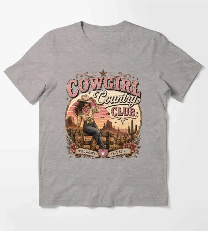 Cowgirl country club emblem T-Shirt Heather Grey
