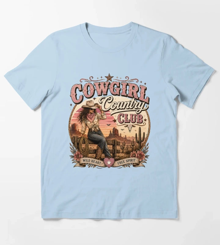 Cowgirl country club emblem T-Shirt Sky Blue