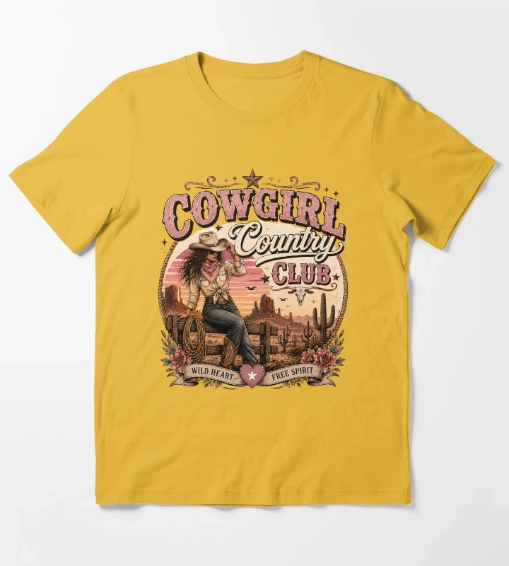 Cowgirl country club emblem T-Shirt Yellow