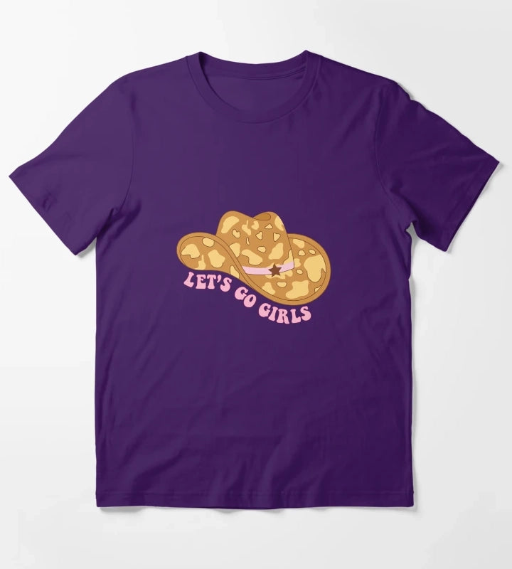 Cowgirl hat with cow print Lets go girls quotes T-Shirt Purple