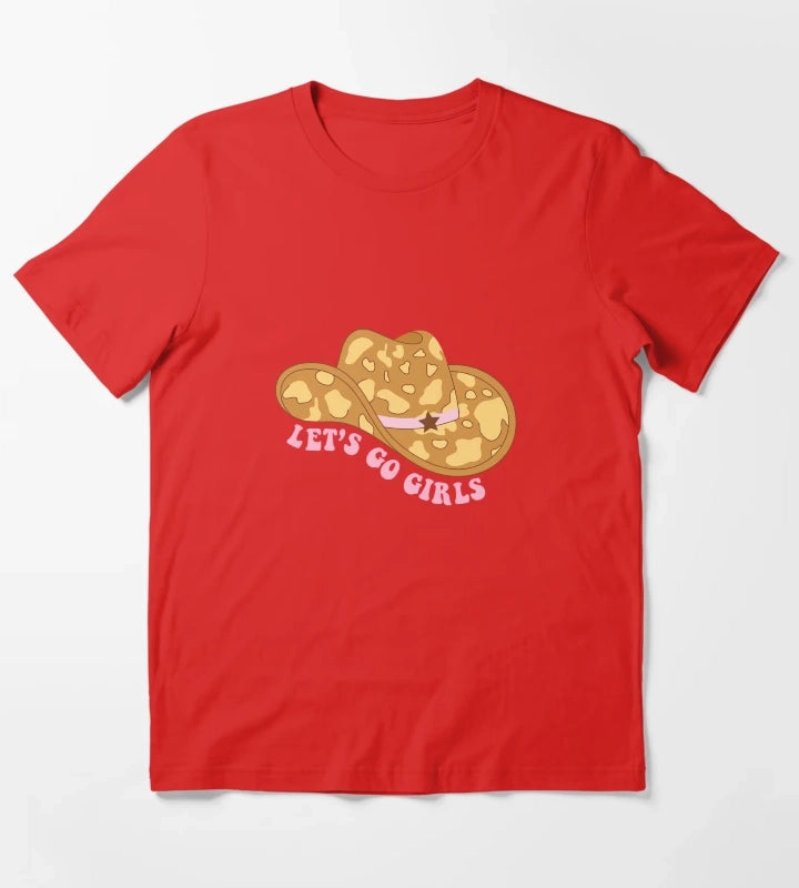 Cowgirl hat with cow print Lets go girls quotes T-Shirt Red