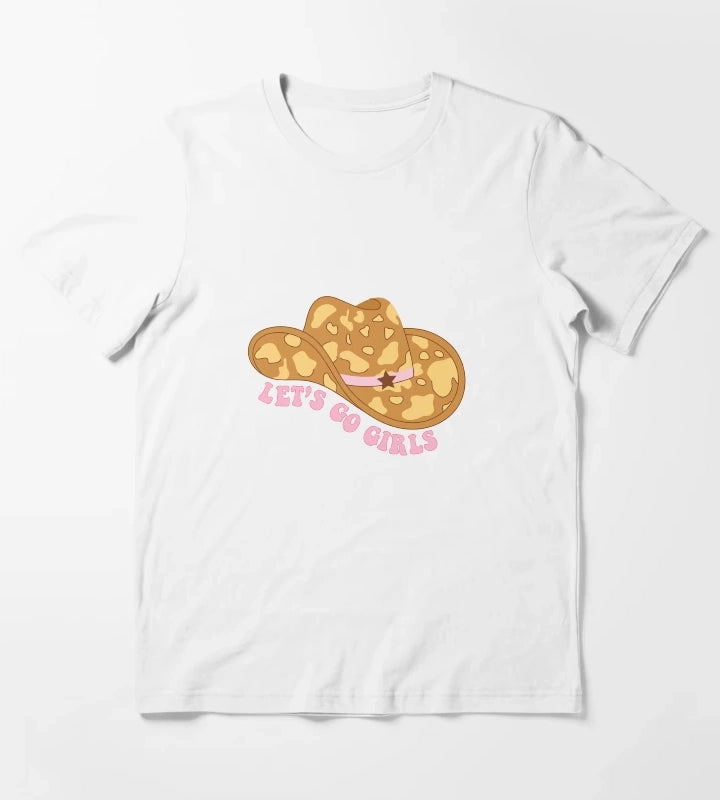 Cowgirl hat with cow print Lets go girls quotes T-Shirt White