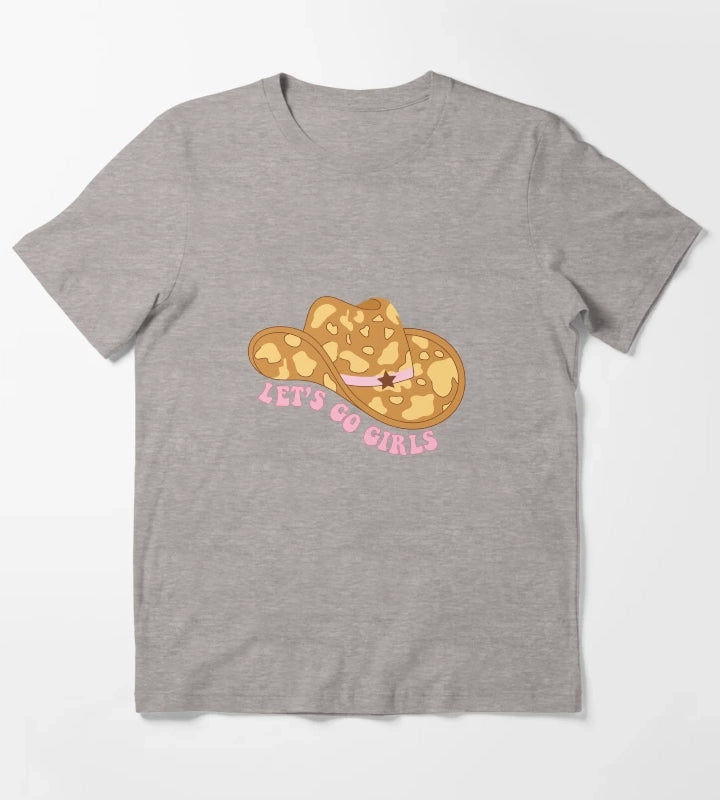 Cowgirl hat with cow print Lets go girls quotes T-Shirt Heather Grey
