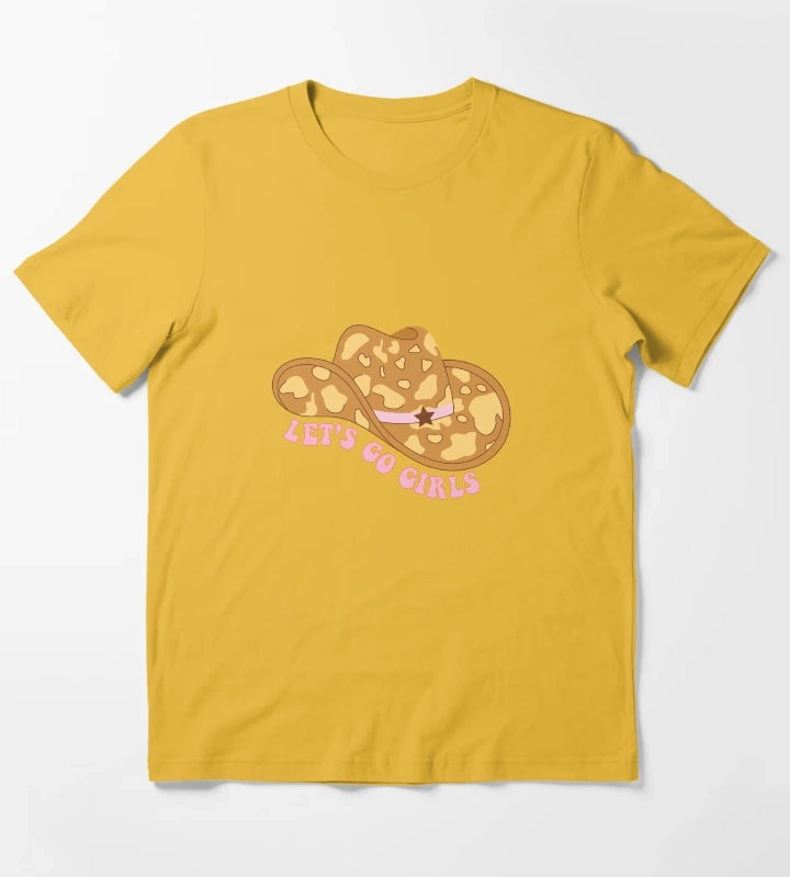 Cowgirl hat with cow print Lets go girls quotes T-Shirt Yellow