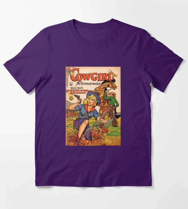 Cowgirl romance vintage comic book T-Shirt Purple