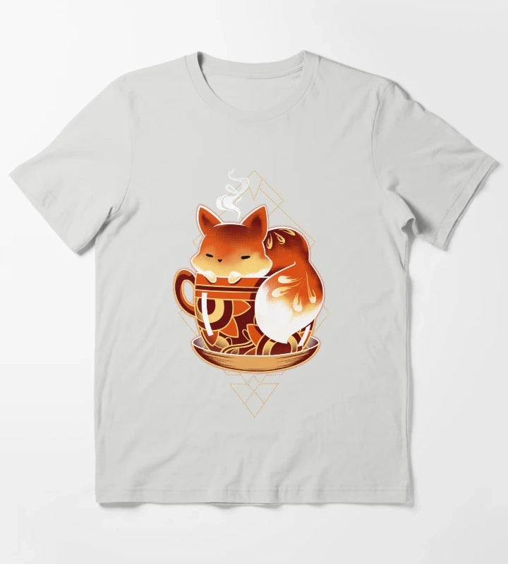 Cup of Fox Cute Coffee Animal T-Shirt Light Grey