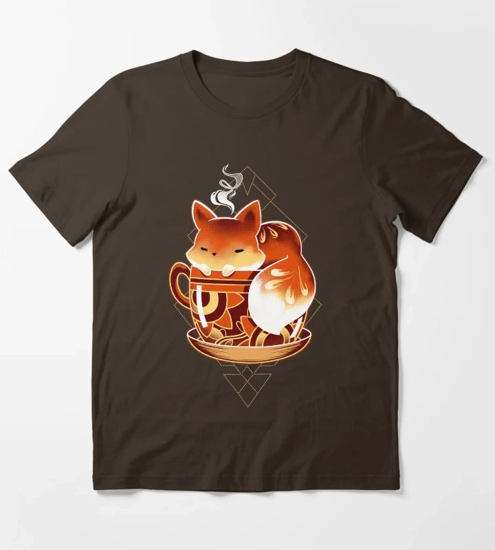 Cup of Fox Cute Coffee Animal T-Shirt Brown