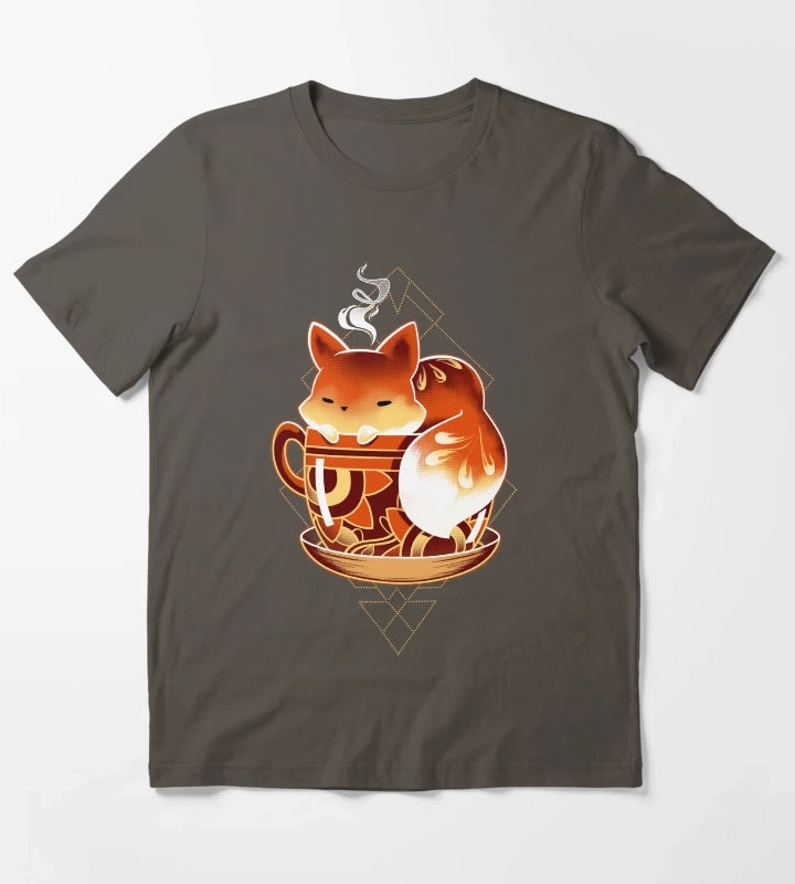 Cup of Fox Cute Coffee Animal T-Shirt Dark Grey