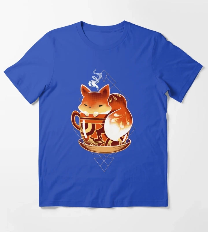 Cup of Fox Cute Coffee Animal T-Shirt Blue