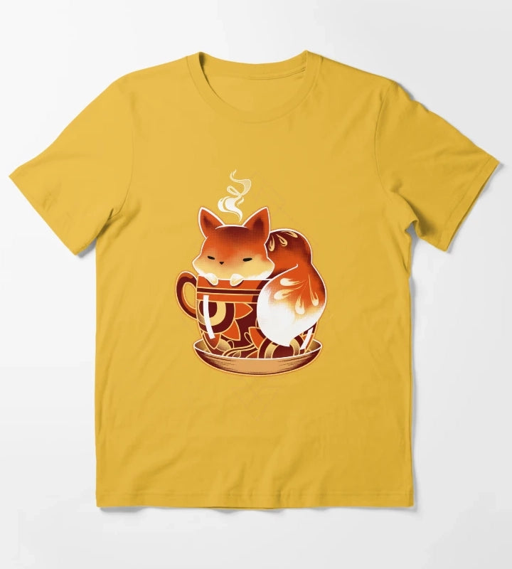 Cup of Fox Cute Coffee Animal T-Shirt Yellow