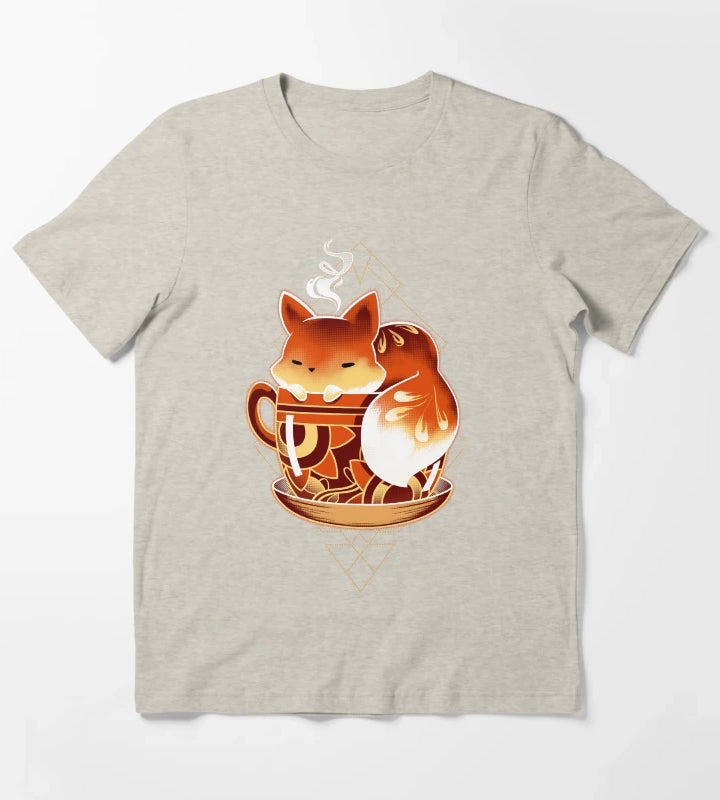 Cup of Fox Cute Coffee Animal T-Shirt Cream