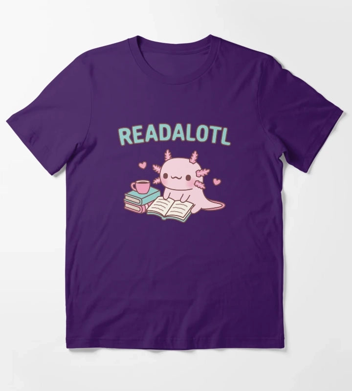 Cute Axolotl Reading A Book Readalotl Funny Pun T-Shirt Purple