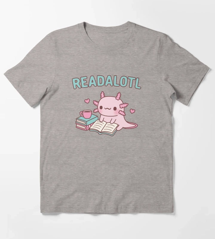 Cute Axolotl Reading A Book Readalotl Funny Pun T-Shirt Heather Grey