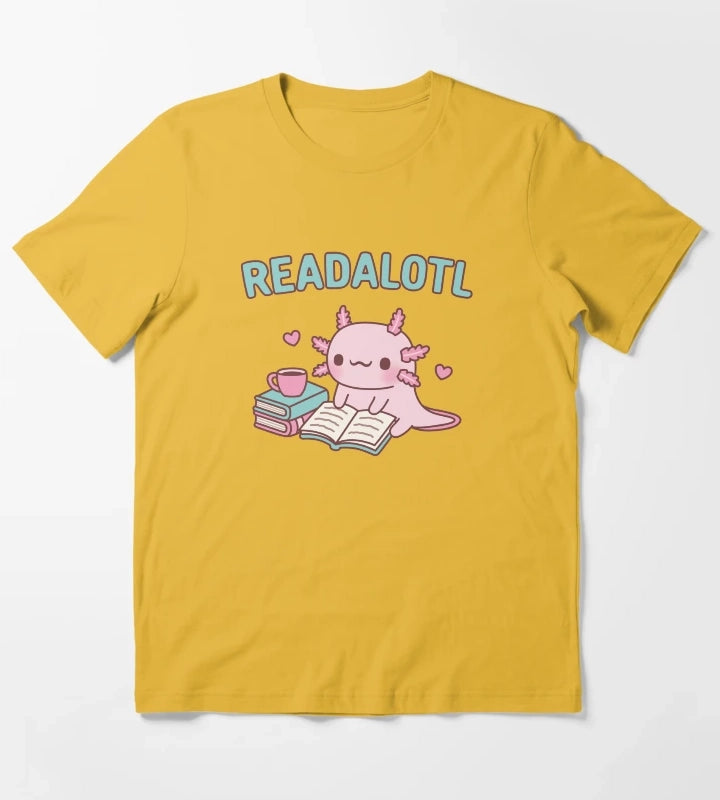 Cute Axolotl Reading A Book Readalotl Funny Pun T-Shirt Yellow