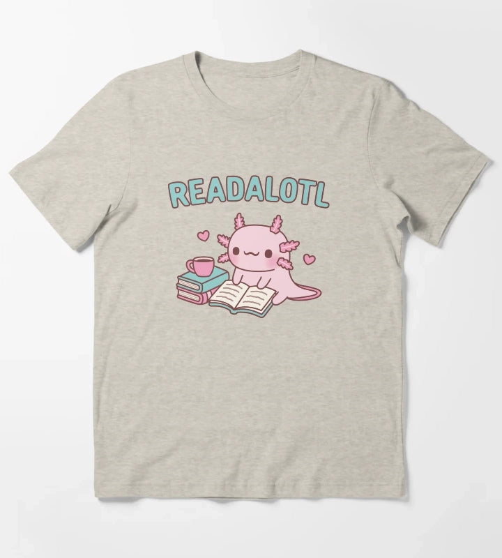 Cute Axolotl Reading A Book Readalotl Funny Pun T-Shirt Cream