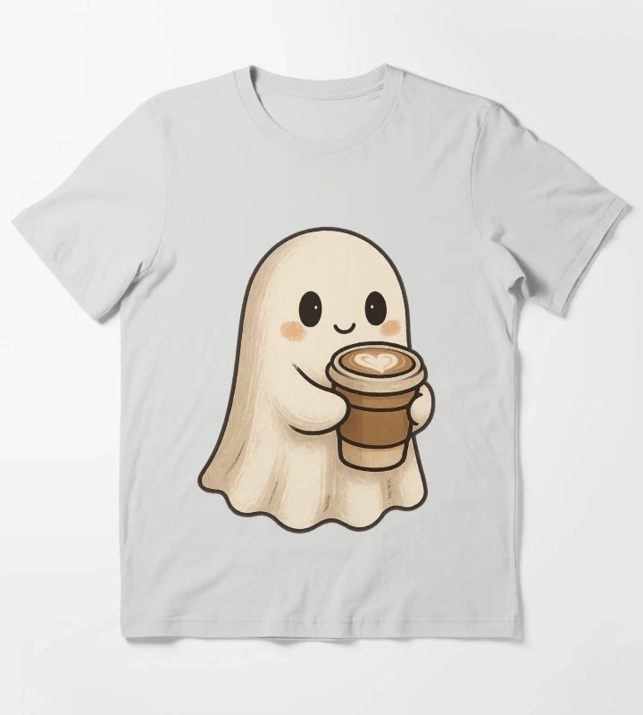 Cute Coffee Ghost Spooky Cozy Latte Friend T-Shirt Light Grey