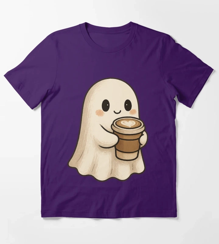 Cute Coffee Ghost Spooky Cozy Latte Friend T-Shirt Purple