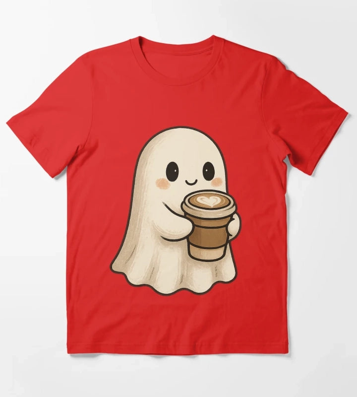 Cute Coffee Ghost Spooky Cozy Latte Friend T-Shirt Red