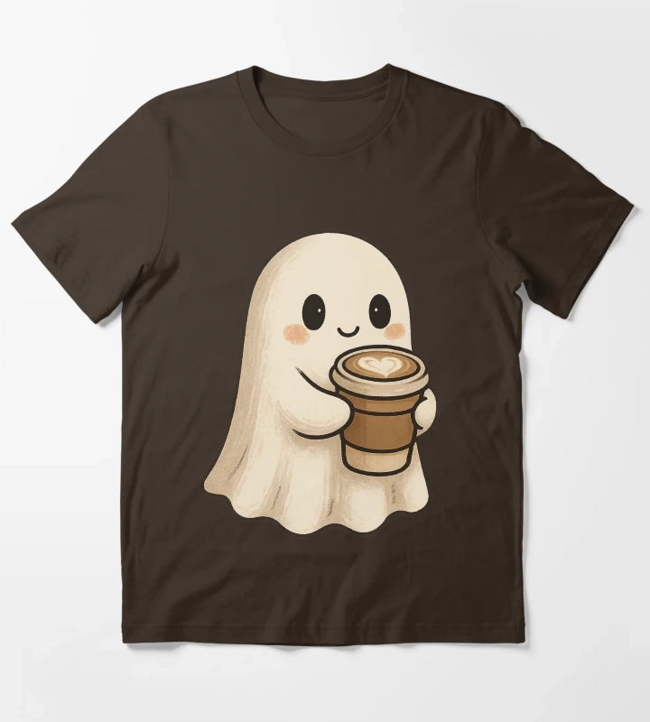Cute Coffee Ghost Spooky Cozy Latte Friend T-Shirt Brown