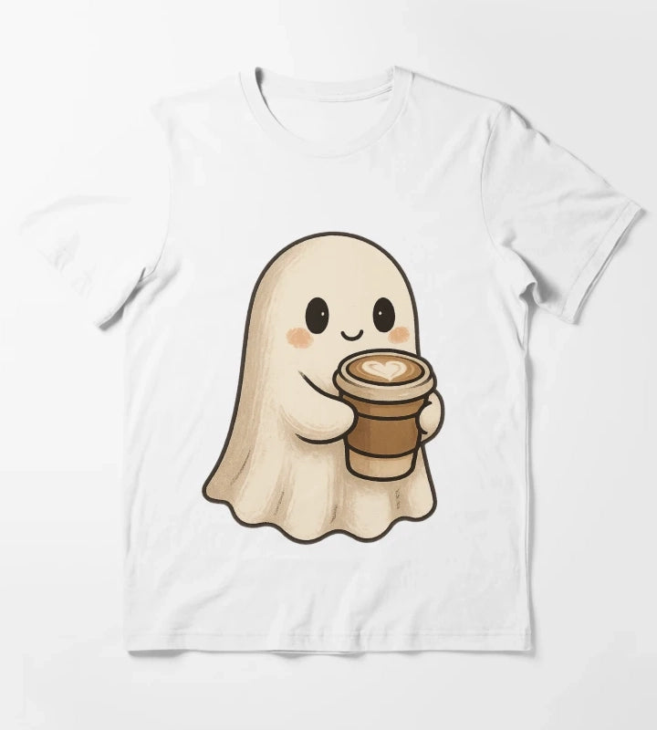 Cute Coffee Ghost Spooky Cozy Latte Friend T-Shirt White
