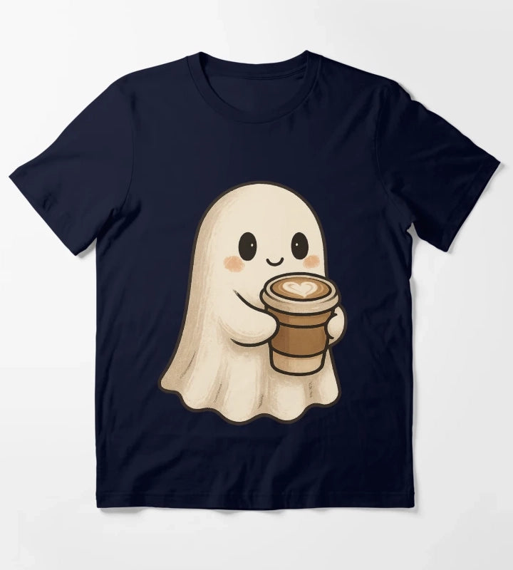 Cute Coffee Ghost Spooky Cozy Latte Friend T-Shirt Navy