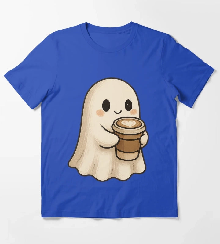 Cute Coffee Ghost Spooky Cozy Latte Friend T-Shirt Blue