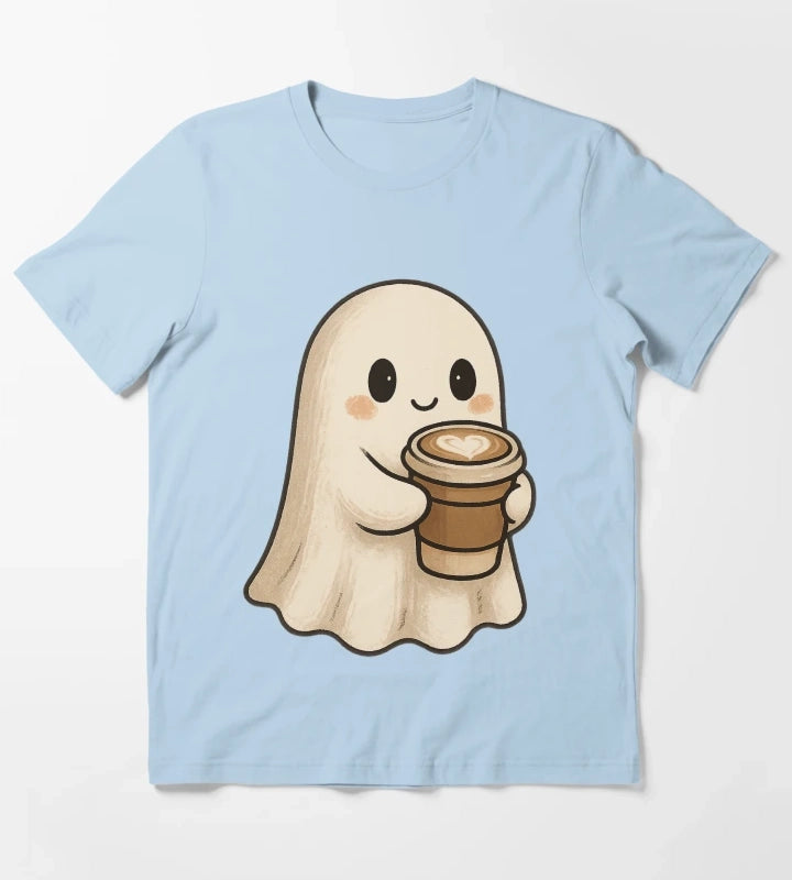Cute Coffee Ghost Spooky Cozy Latte Friend T-Shirt Sky Blue