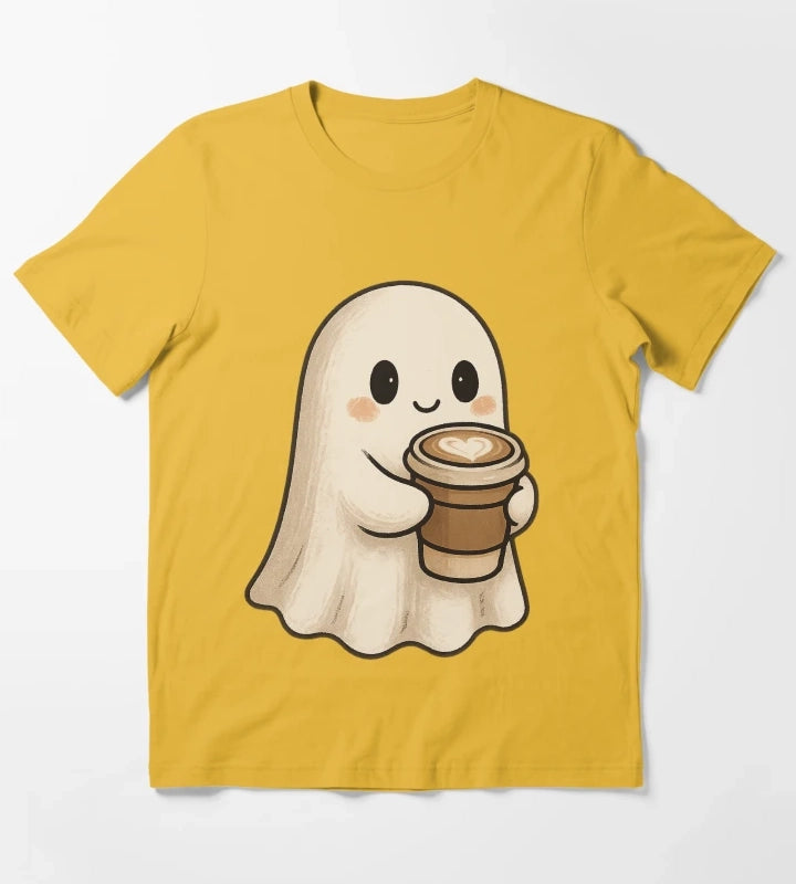 Cute Coffee Ghost Spooky Cozy Latte Friend T-Shirt Yellow