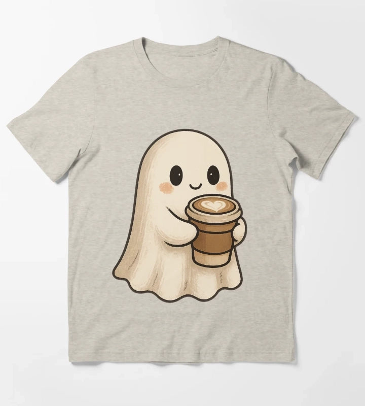 Cute Coffee Ghost Spooky Cozy Latte Friend T-Shirt Cream