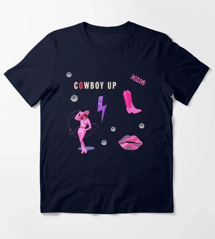 Cute Cowgirl Aesthetic Pink Cowboy Up Sticker Pack T-Shirt Navy