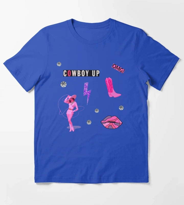 Cute Cowgirl Aesthetic Pink Cowboy Up Sticker Pack T-Shirt Blue
