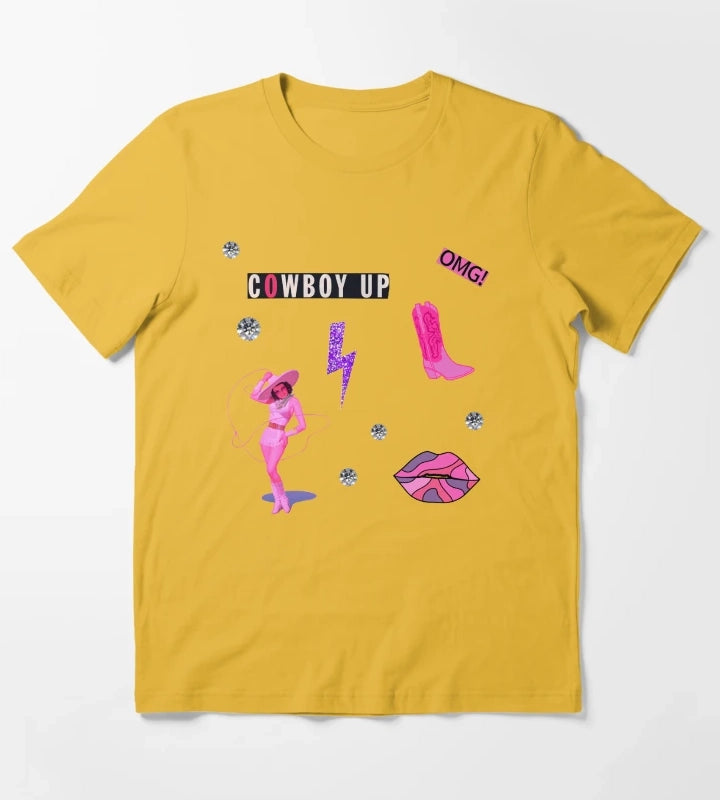 Cute Cowgirl Aesthetic Pink Cowboy Up Sticker Pack T-Shirt Yellow