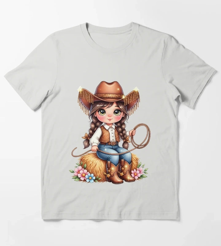 Cute Cowgirl PNG Sparkly Glitter Western Girl Design T-Shirt Light Grey